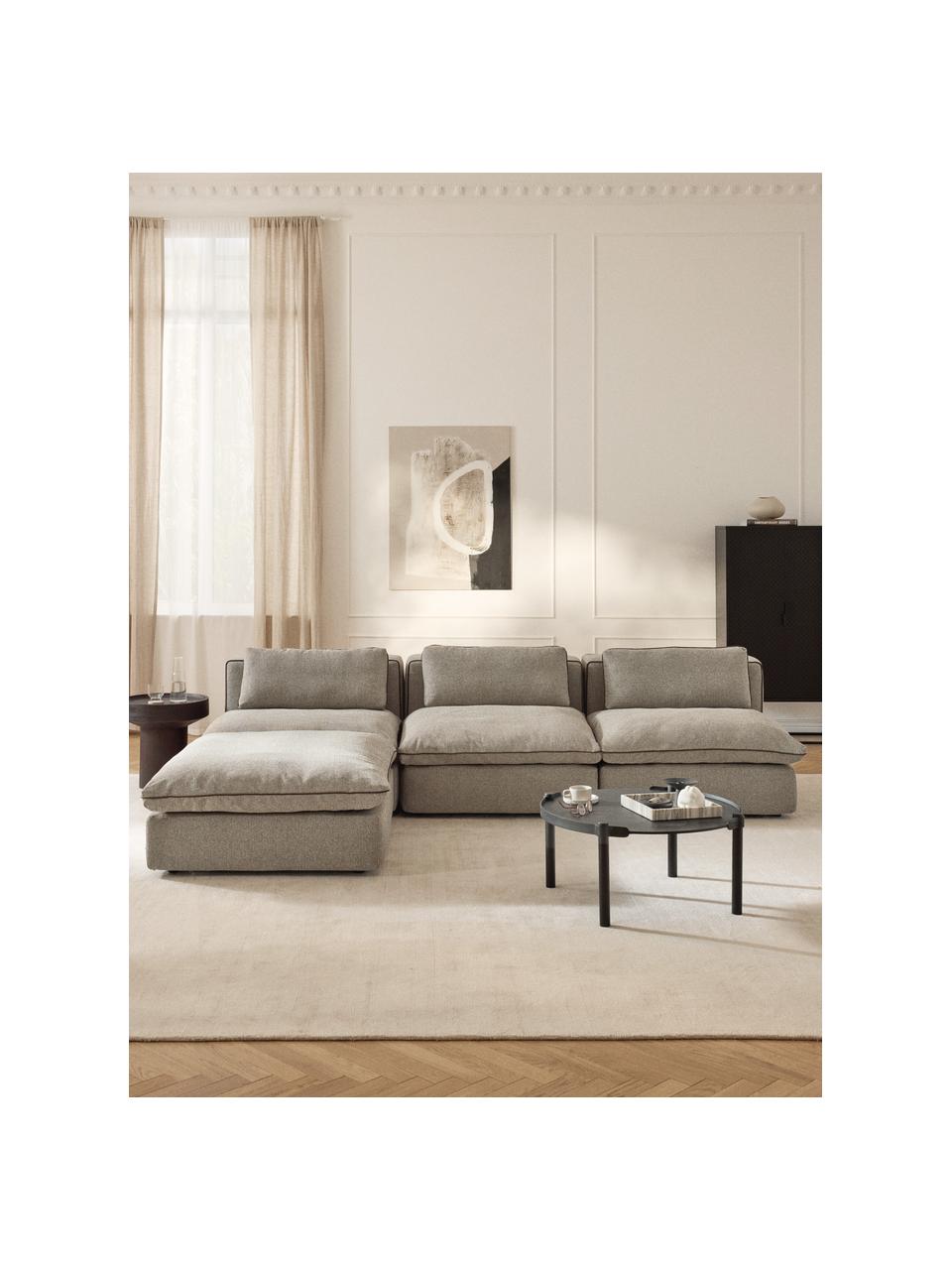 Modulares Ecksofa Felix mit Hocker, Bezug: 100 % Polyester Der strap, Gestell: Massives Kiefern- und Fic, Füße: Kunststoff Dieses Produkt, Webstoff Greige, B 300 x T 210 cm