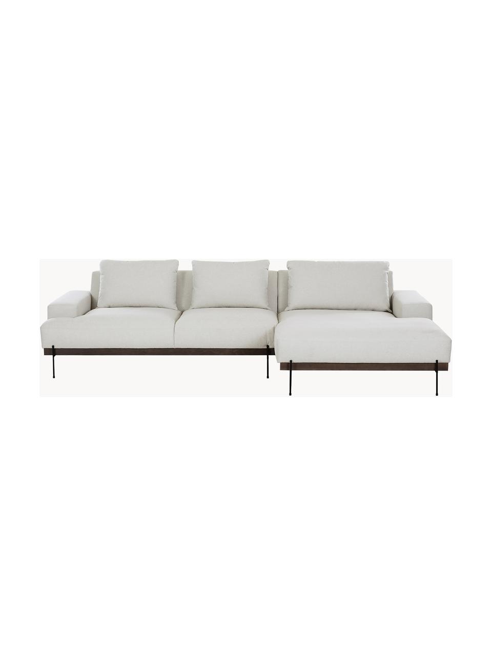 Sofa narożna z metalowymi nogami Brooks, Tapicerka: poliester Tapicerka nie j, Stelaż: lite drewno sosnowe, Nogi: metal malowany proszkowo, Jasnobeżowa tkanina, S 315 x G 148 cm, lewostronna