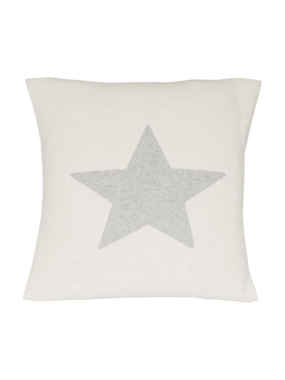 Fleece kussenhoes Silvretta Star, 85% katoen, 8% viscose, 7% polyacryl, Beige, grijs, 40 x 40 cm