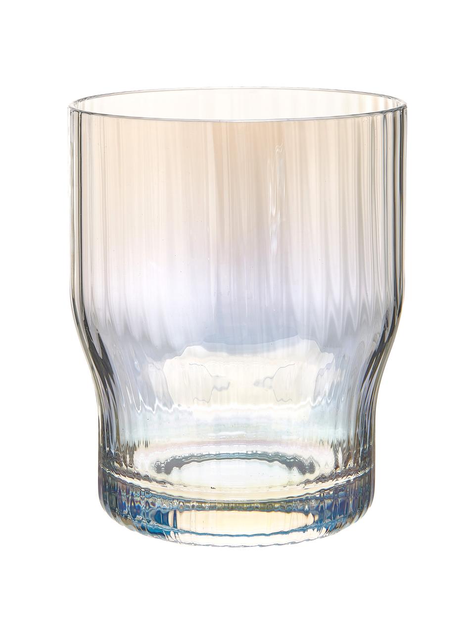 Ručně foukaná sklenice s reliéfem drážek a perleťovým leskem Juno, 4 ks, Sklo, Transparentní, Ø 9 cm, V 11 cm