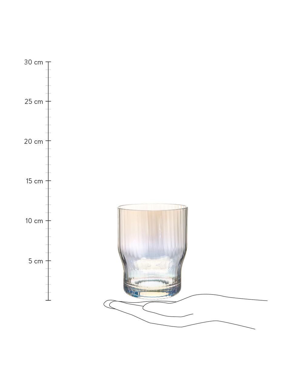 Bicchiere acqua in vetro soffiato con rilievo scanalato e lucentezza madreperlacea Juno 4 pz, Vetro, Trasparente, Ø 9 x Alt. 11 cm