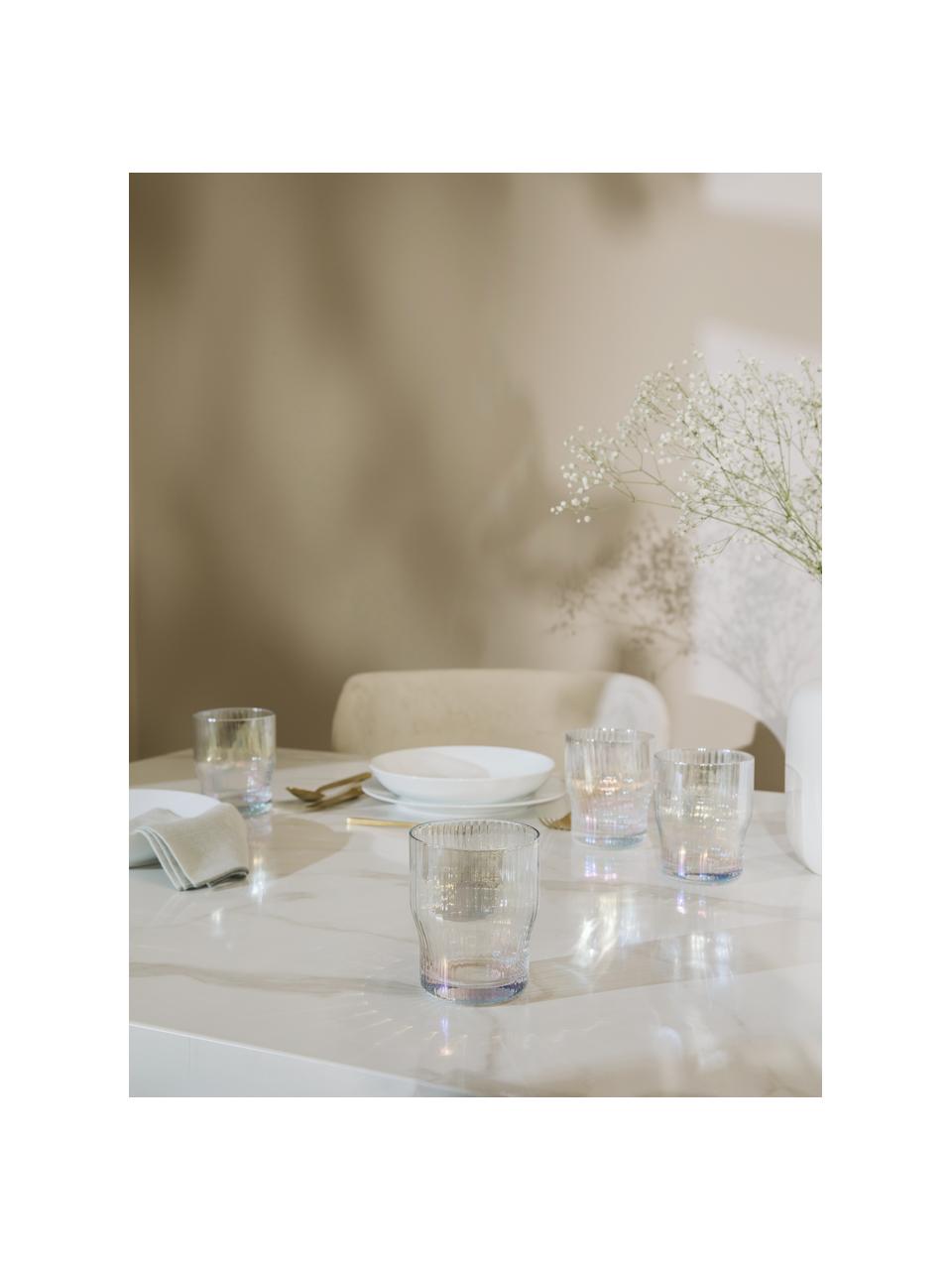 Bicchiere acqua in vetro soffiato con rilievo scanalato e lucentezza madreperlacea Juno 4 pz, Vetro, Trasparente, Ø 9 x Alt. 11 cm