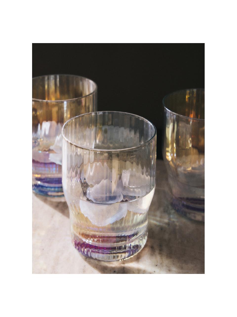 Ručně foukané sklenice s reliéfem drážek a perleťovým leskem Juno, 4 ks, Sklo, Transparentní, Ø 9 cm, V 11 cm
