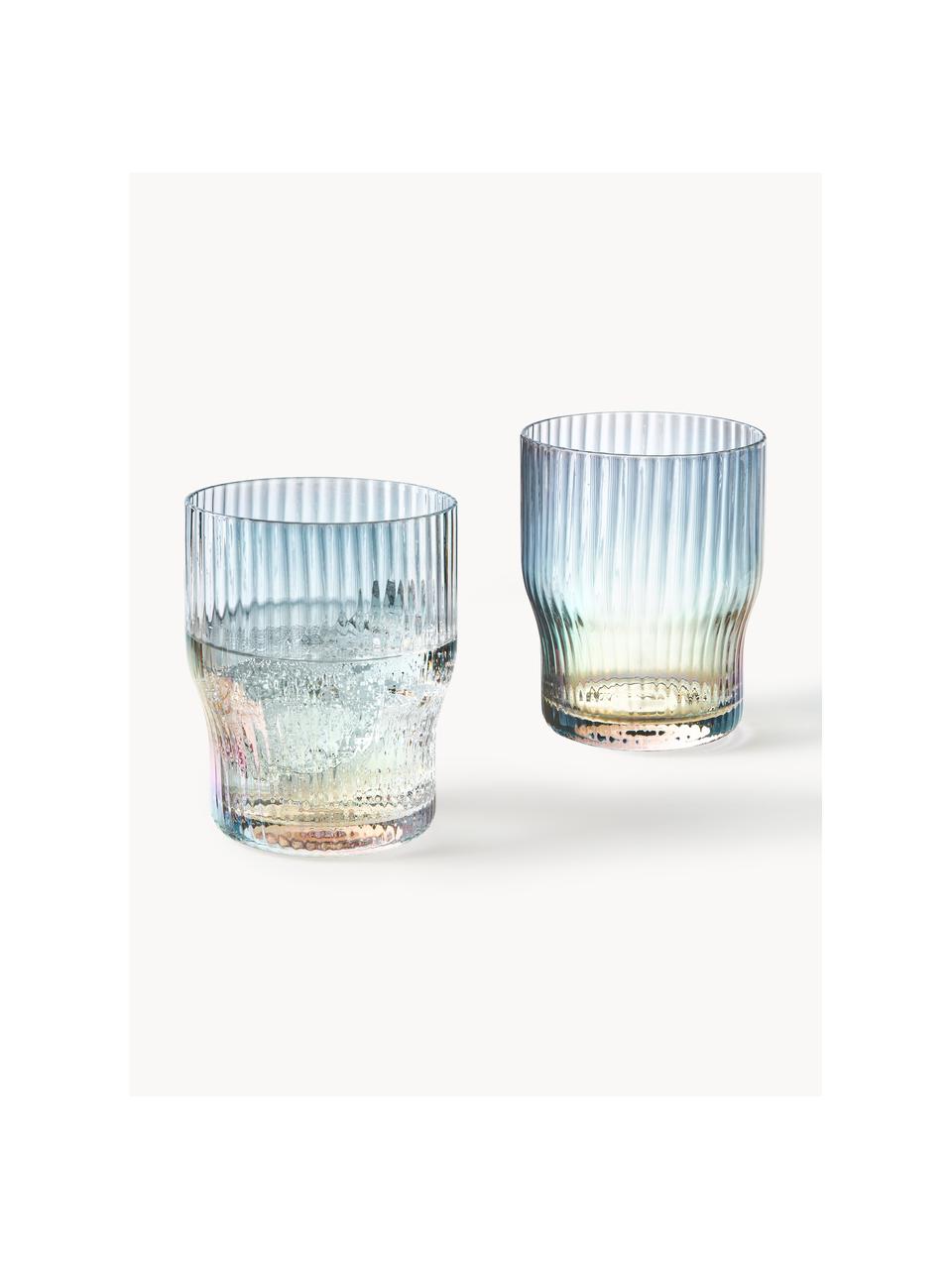 Vasos soplados artesanalmente con relieve Juno, 4 uds., Vidrio, Transparente, Ø 9 x Al 11 cm, 400 ml