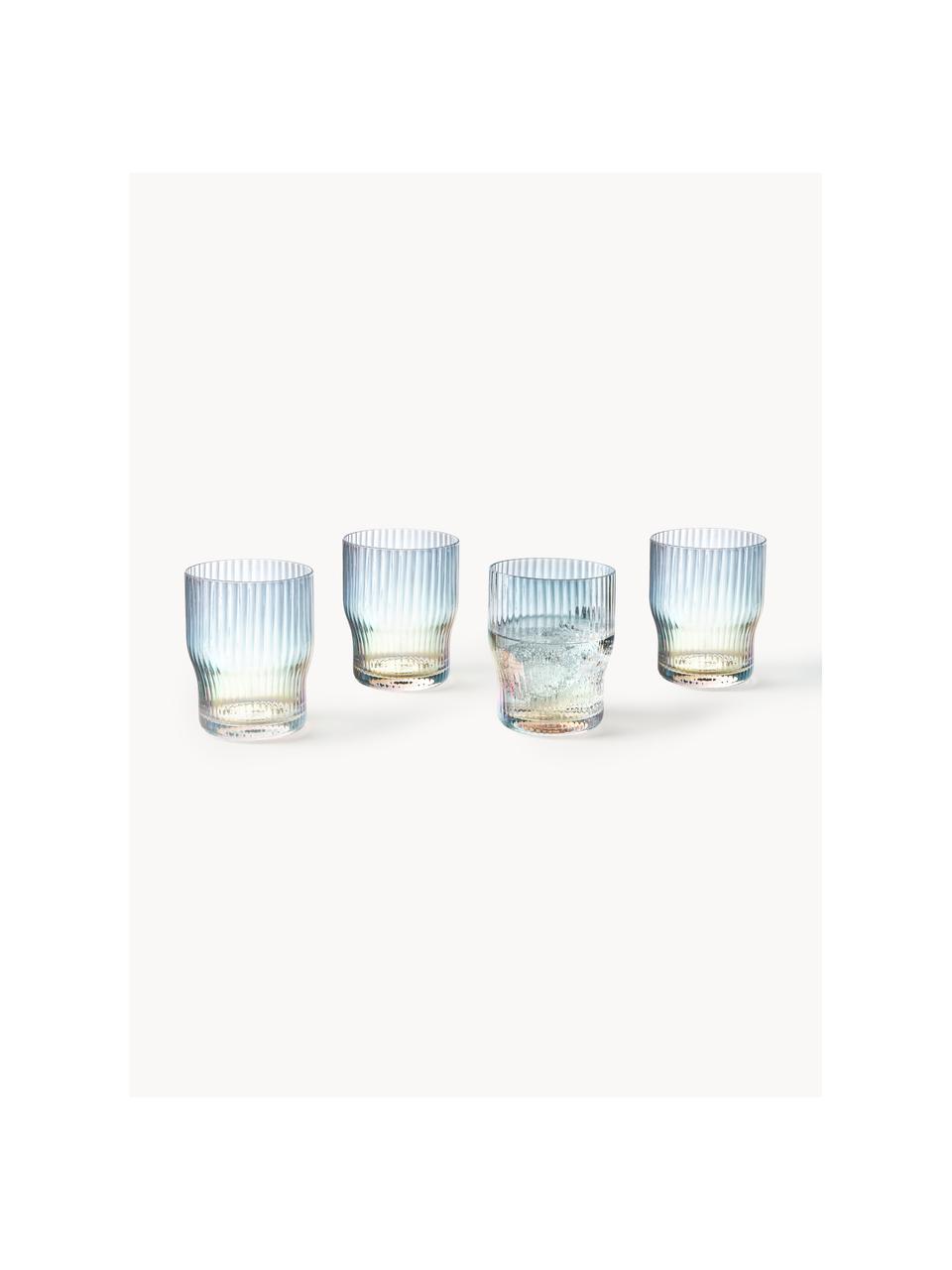 Mondgeblazen waterglazen Juno, iriserend, 4 stuks, Glas, Transparant, Ø 9 x H 11 cm, 400 ml