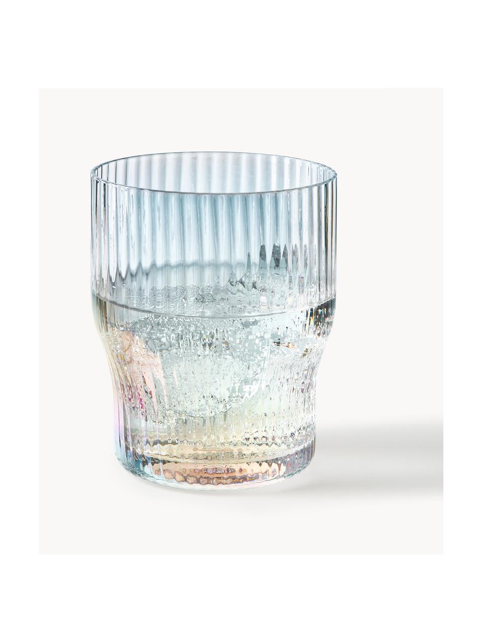 Vasos de agua soplados artesanalmente con relieve y brillo nacarino Juno, 4 uds., Vidrio sodocálcico soplado  

Gracias a su superficie lisa y no porosa, el vidrio sodocálcico es fácil de limpiar. Al igual que otros tipos de vidrio, es totalmente reciclable, lo que ayuda a reducir el impacto medioambiental. Sin embargo, cabe señalar que se expande rápidamente cuando se expone al calor, por lo que se debe tener precaución cuando, por ejemplo, se vierten líquidos calientes en el vaso., Transparente, Ø 9 x Al 11 cm, 400 ml