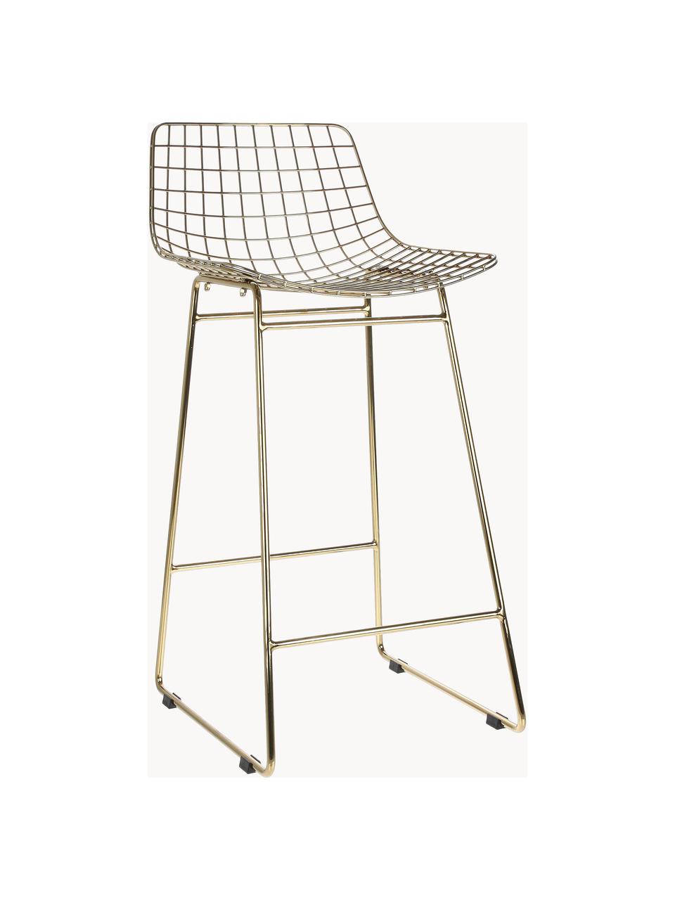 Metalen barstoelen Wire, 2 stuks, Gepoedercoat metaal, Goudkleurig, B 47 x H 89 cm