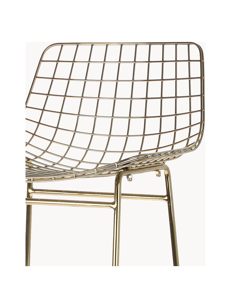 Kovová vysoká stolička Wire, 2 ks, Kov s práškovým náterom, Odtiene zlatej, Š 47 x V 89 cm