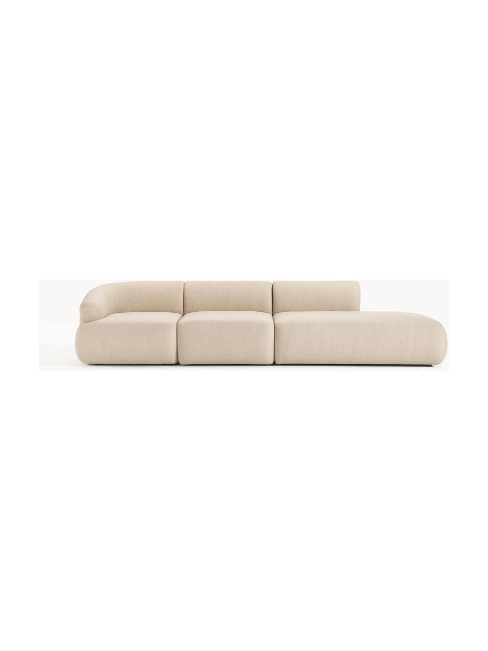 Chaise longue componibile XL Sofia, Rivestimento: teddy (100% polipropilene, Struttura: abete rosso, truciolare, , Piedini: plastica Questo prodotto , Tessuto beige chiaro, Larg. 340 x Prof. 103 cm, schienale a sinistra