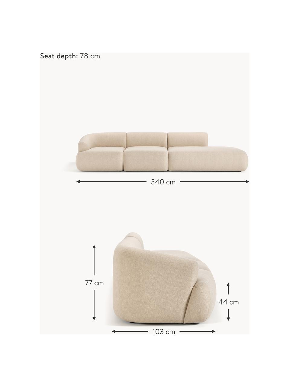 Modulárny XL šezlong Sofia, Béžová, Š 340 x H 103 cm, s operadlom naľavo