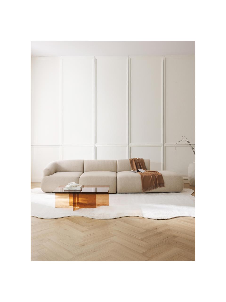 Méridienne modulable XL Sofia, Tissu beige clair, larg. 340 x prof. 103 cm, dossier à gauche