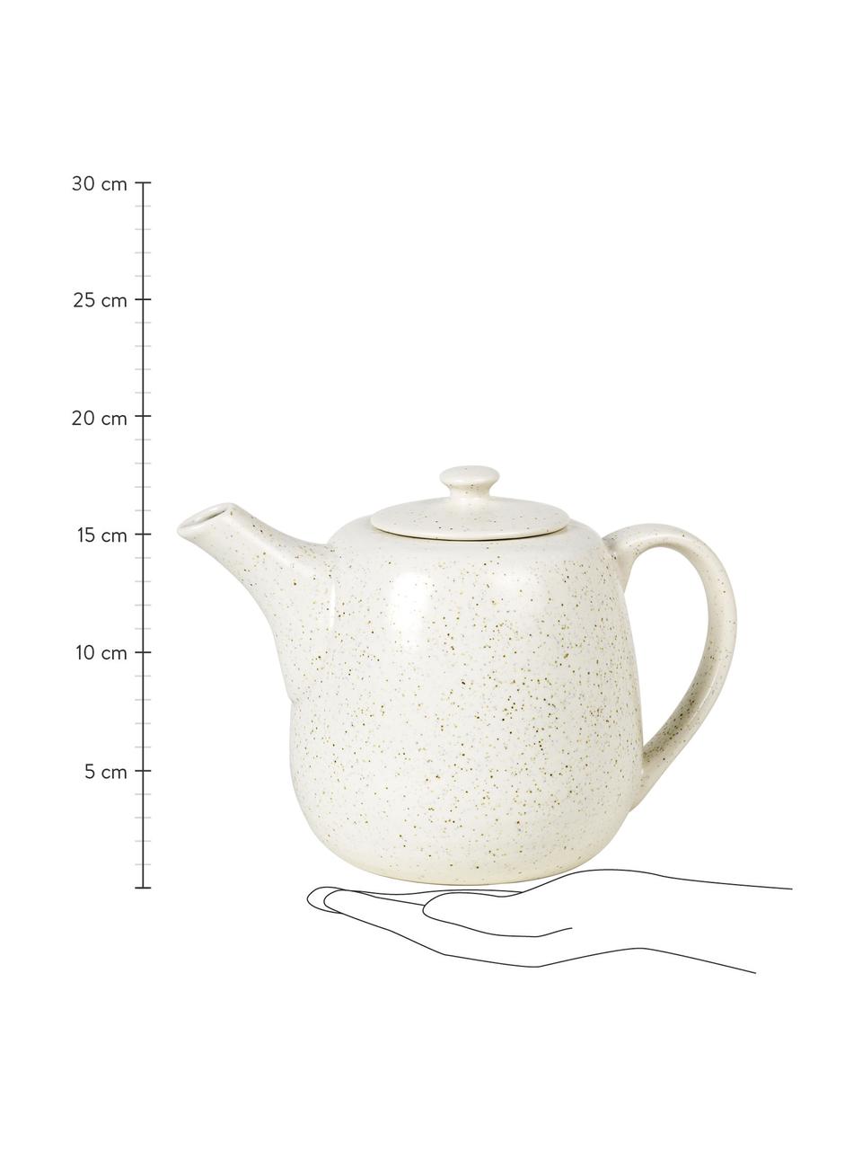 Ručně vyrobená čajová konvice z kameniny Nordic Vanilla, 1,3 l, Kamenina, Krémově bílá, tečky, 1,3 l