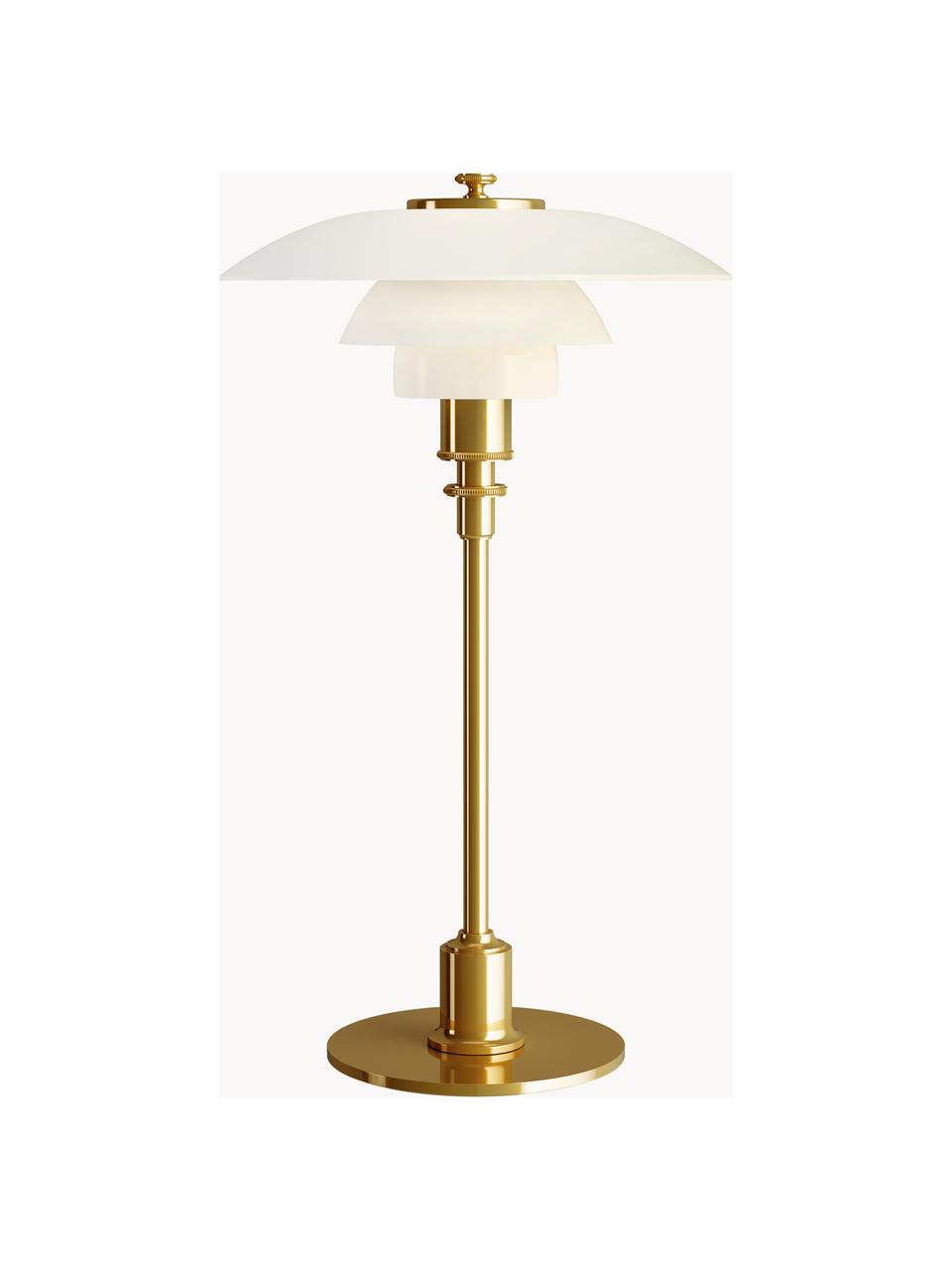 Malá stolní lampa PH 2/1, ručně foukaná, Zlatá, bílá, Ø 20 cm, V 36 cm