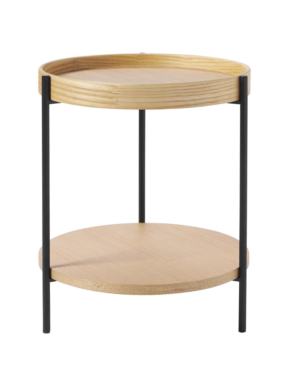 Stolik pomocniczy z drewna naturalnego Renee, Blat: płyta pilśniowa średniej , Stelaż: metal malowany proszkowo, Drewno jesionowe, Ø 44 x W 49 cm