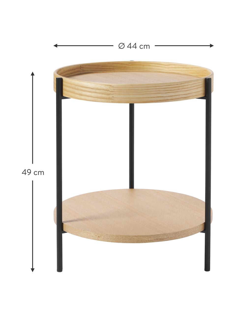 Houten bijzettafel Renee, Frame: gepoedercoat metaal, Essenhout, Ø 44 x H 49 cm