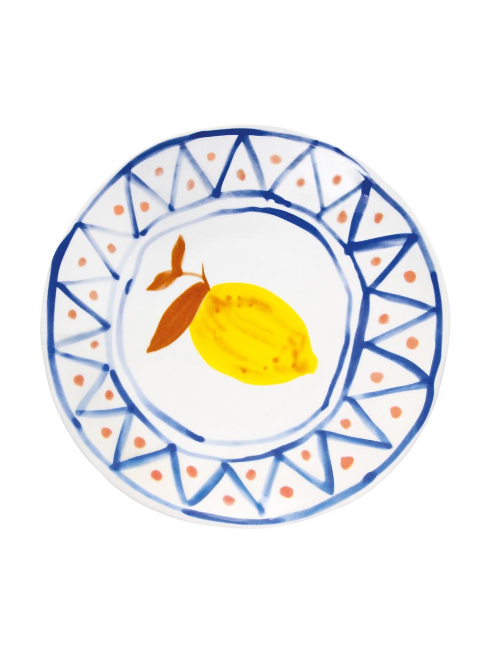 Set 4 piatti per pane dipinti con motivo limoni Rafika, Gres, Bianco, blu, arancione, giallo, Ø 16 cm