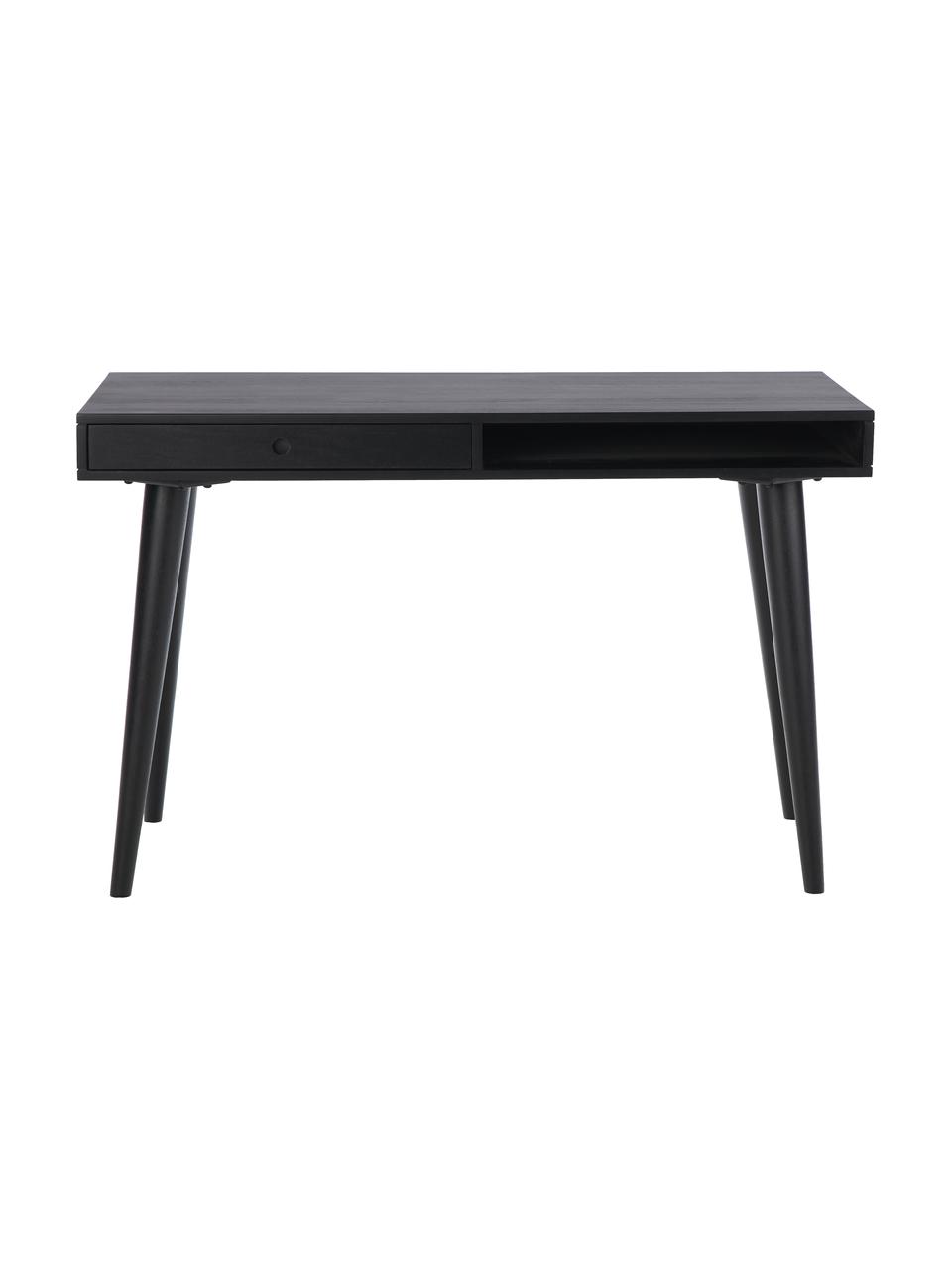 Biurko z litego drewna Tova, Lite drewno mangowe lakierowane, Drewno mangowe lakierowane na czarno, S 117 x W 60 cm