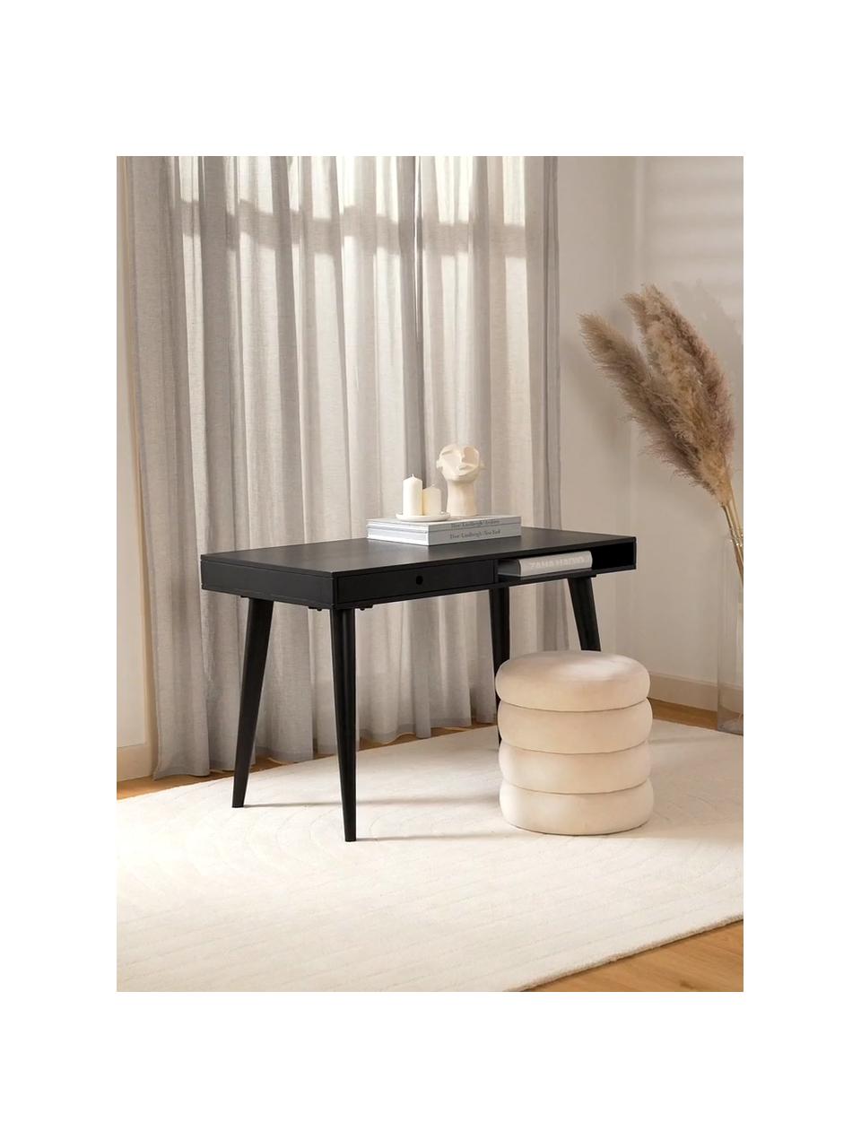 Scrivania con cassetto in legno massiccio Tova, Legno di mango massiccio, laccato, Legno di mango laccato nero, Larg. 117 x Prof. 60 cm