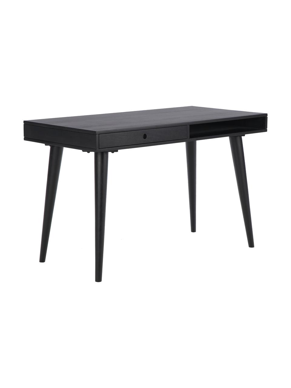 Scrivania con cassetto in legno massiccio Tova, Legno di mango massiccio, laccato, Legno di mango laccato nero, Larg. 117 x Prof. 60 cm