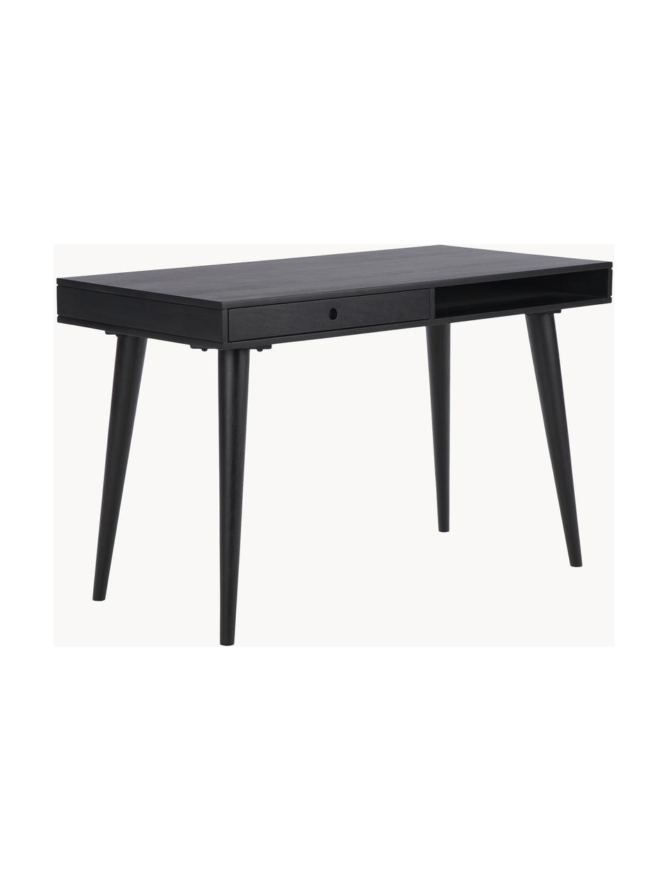 Bureau Tova van massief hout met lades, Massief gelakt mangohout, Mangohout, zwart gelakt, B 117 x D 60 cm