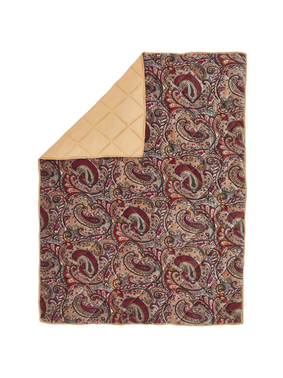 Plaid in velluto a fantasia Paisley, 100% cotone, Beige, multicolore, Larg. 130 x Lung. 170 cm