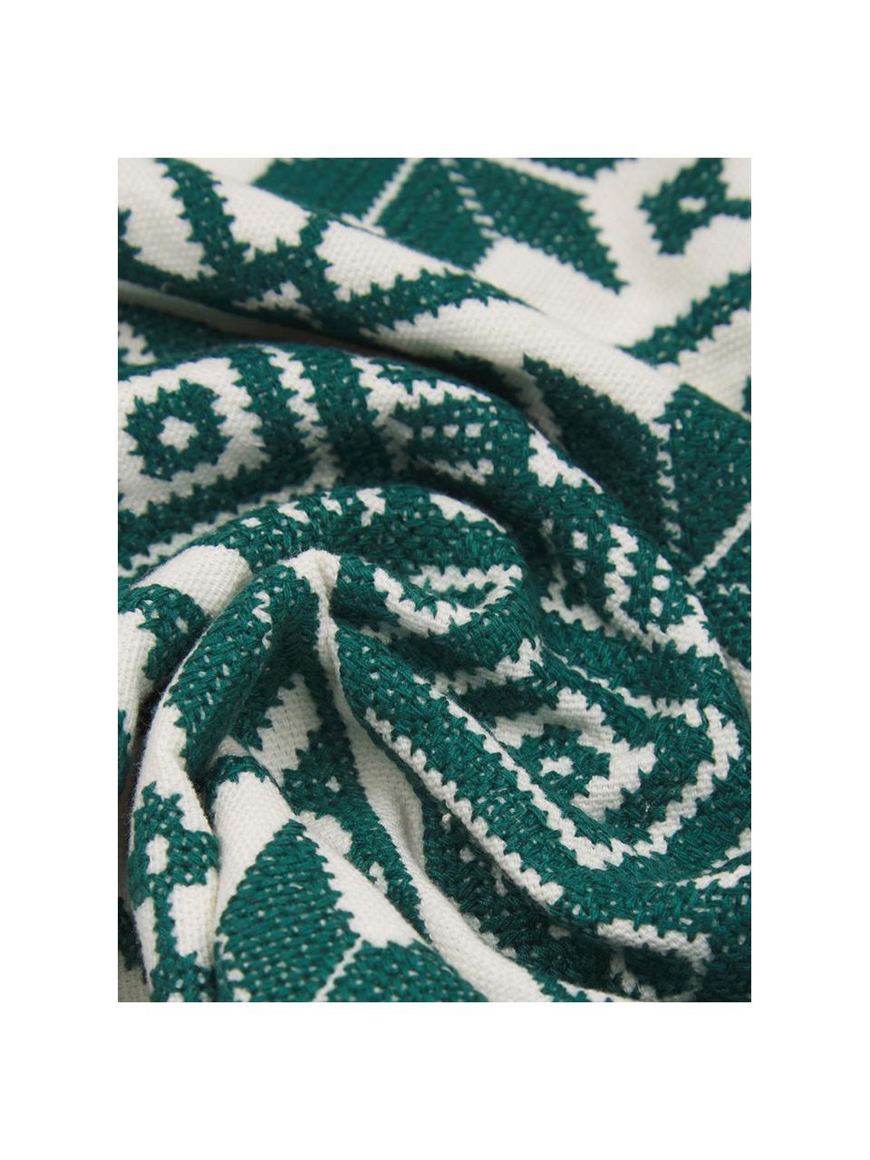 Haftowana poszewka na poduszkę Shetland, 100% bawełna, Zielony, kremowobiały, S 30 x D 50 cm