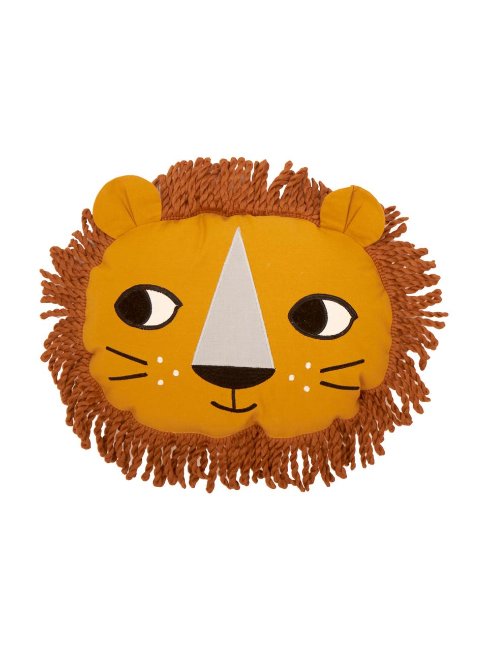 Cojín Lion, con relleno, Funda: 100% algodón, Amarillo, marrón, An 40 x L 32 cm