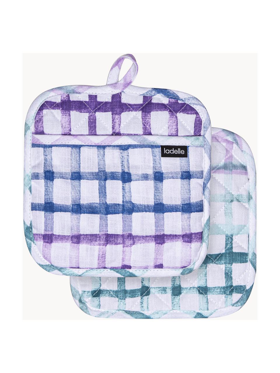 Presine a quadri Trinny 2 pz, 100% cotone, Bianco, viola, blu, Larg. 21 x Lung. 21 cm