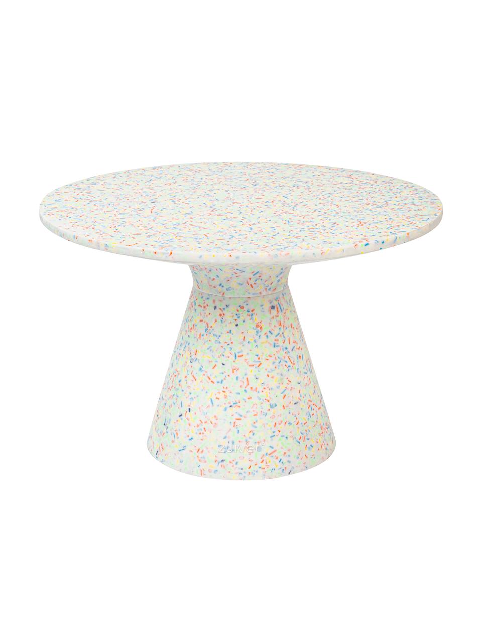 Table basse de jardin ronde plastique recyclé Victoria, Terrazzo, plastique recyclé, polyrésine, Blanc, multicolore, Ø 50 x haut. 29 cm