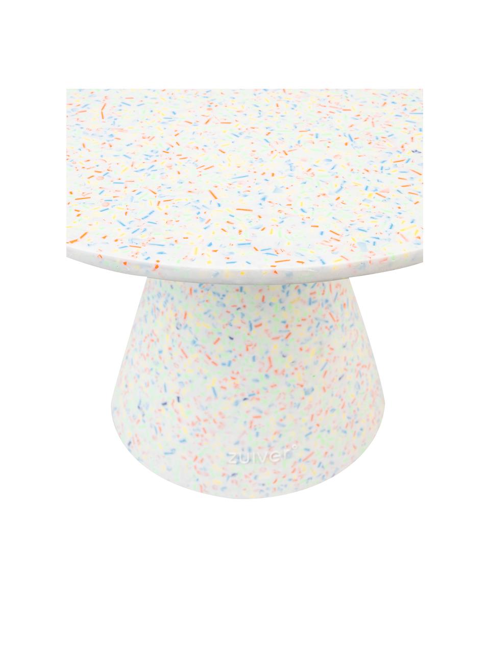 Runder Garten-Couchtisch Victoria mit recyceltem Kunststoff, Terrazzo, recycelter Kunststoff, Polyresin, Weiss, Mehrfarbig, Ø 50 x H 29 cm