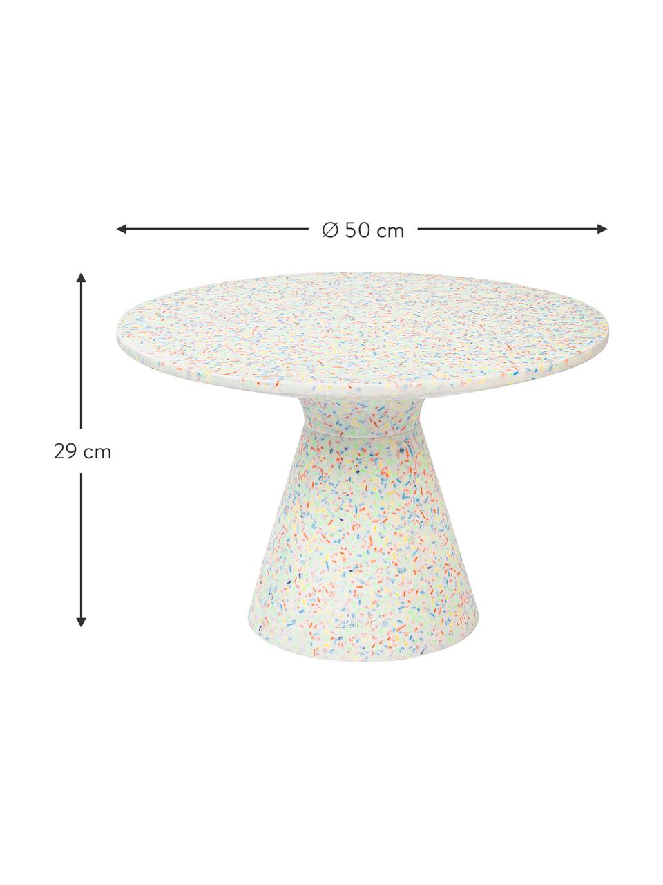 Runder Garten-Couchtisch Victoria mit recyceltem Kunststoff, Terrazzo, recycelter Kunststoff, Polyresin, Weiß, Mehrfarbig, Ø 50 x H 29 cm