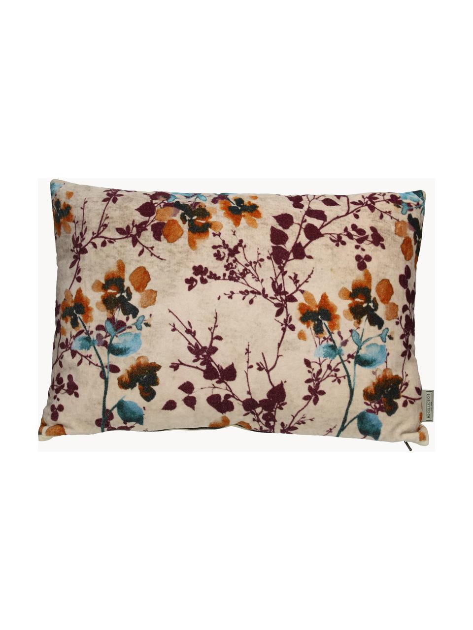 Fluwelen kussen Branches met bloemenpatroon, met vulling, Beige, multicolour, B 40 x L 60 cm