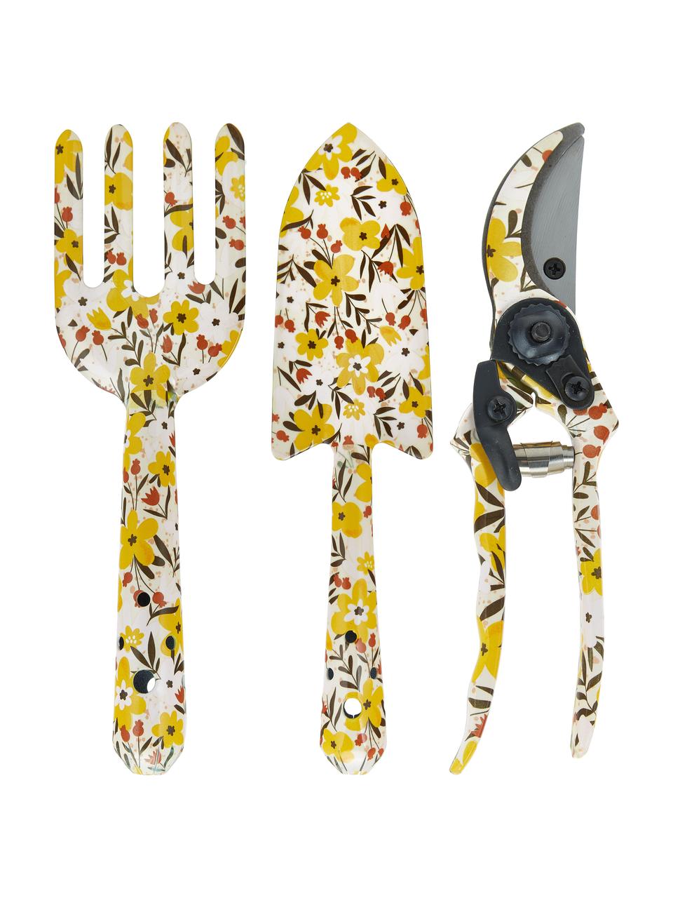 Set 3 attrezzi da giardinaggio Jolie, Metallo rivestito, Bianco, multicolore, Larg. 23 x Alt. 31 cm