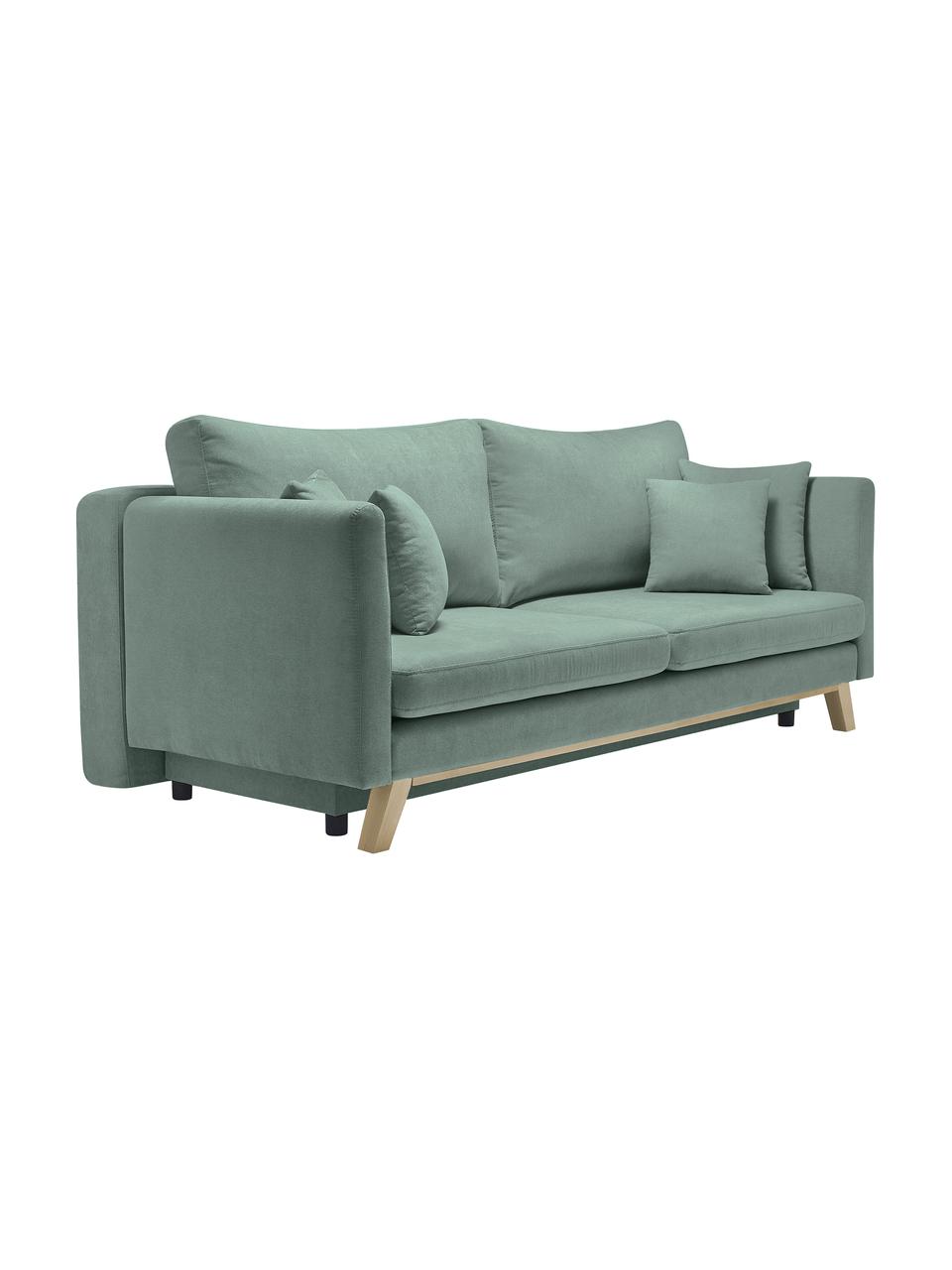 Sofa rozkładana z miejscem do przechowywania Triplo (3-osobowa), Tapicerka: 100% poliester, w dotyku , Nogi: metal lakierowany, Zielony miętowy, S 216 x G 105 cm