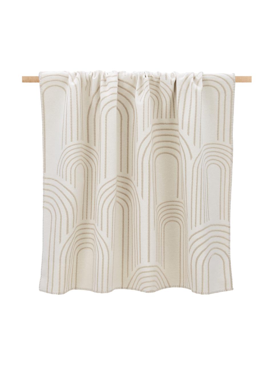 Omkeerbare plaid Deco met reliëf design en decoratieve stiksels, 85% katoen, 15% polyacryl, Crèmekleurig, beige, 130 x 200 cm