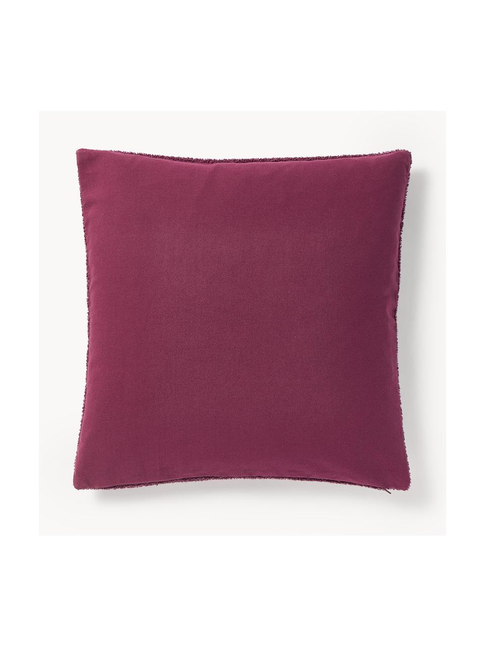 Housse de coussin hivernale avec slogan Janara, 100% coton, Prune, blanc, larg. 45 x long. 45 cm