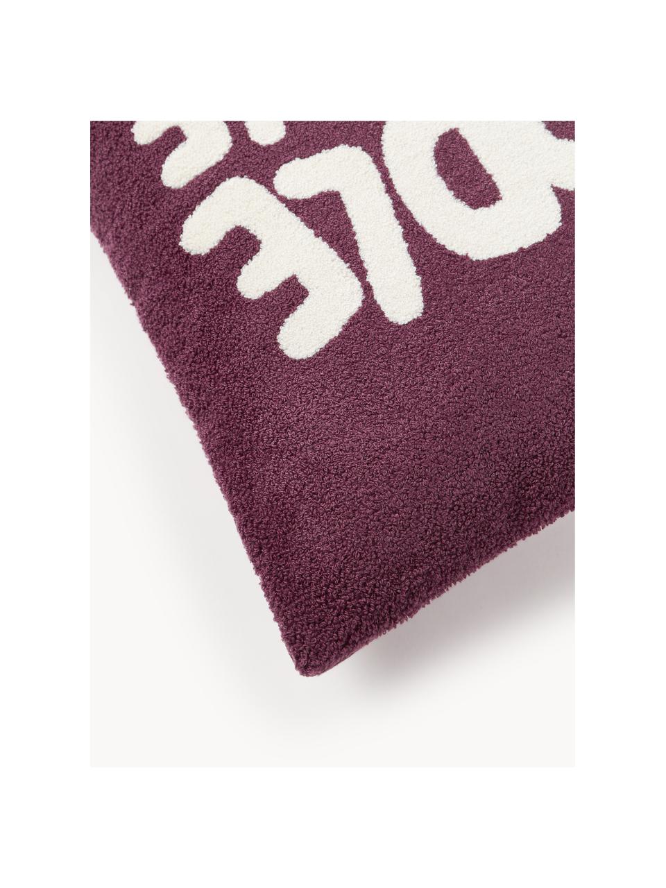 Funda de cojín con inscripción invernal Janara, 100% algodón, Ciruela, blanco, An 30 x L 50 cm