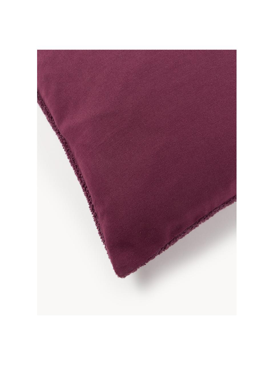 Winterkussenhoes Janara met opschrift, 100% katoen, Pruimkleurig, wit, B 45 x L 45 cm