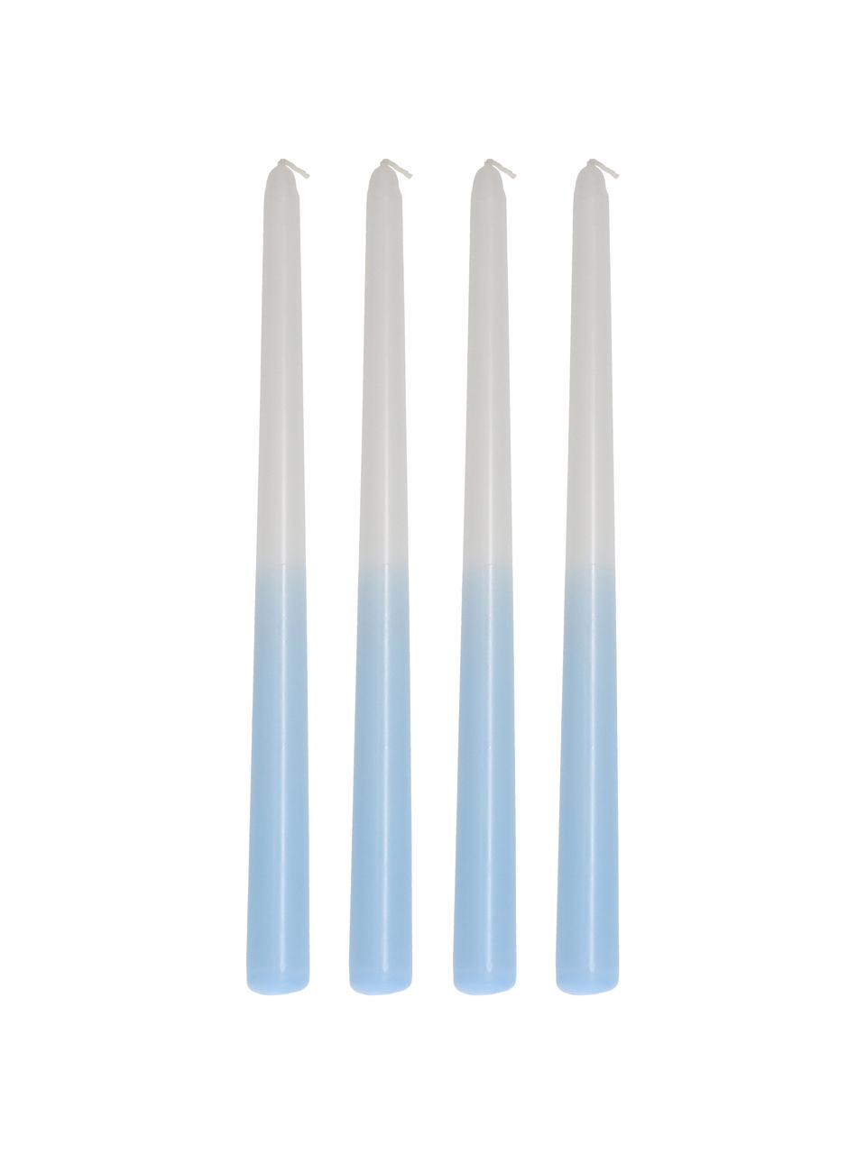 Stabkerzen Dubli in Hellblau/Weiß, 4 Stück, Wachs, Blau, Weiß, Ø 2 x H 31 cm