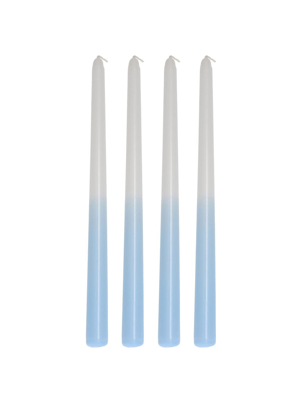 Velas cónicas Dubli, 4 uds., Cera, Azul, blanco, Ø 2 x Al 31 cm