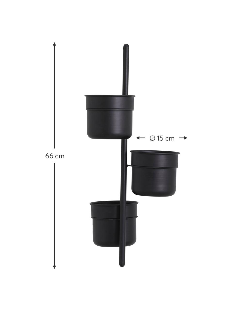 Závěsný obal na květináč Vulcano, Potažený kov, Černá, Ø 15 cm, V 66 cm