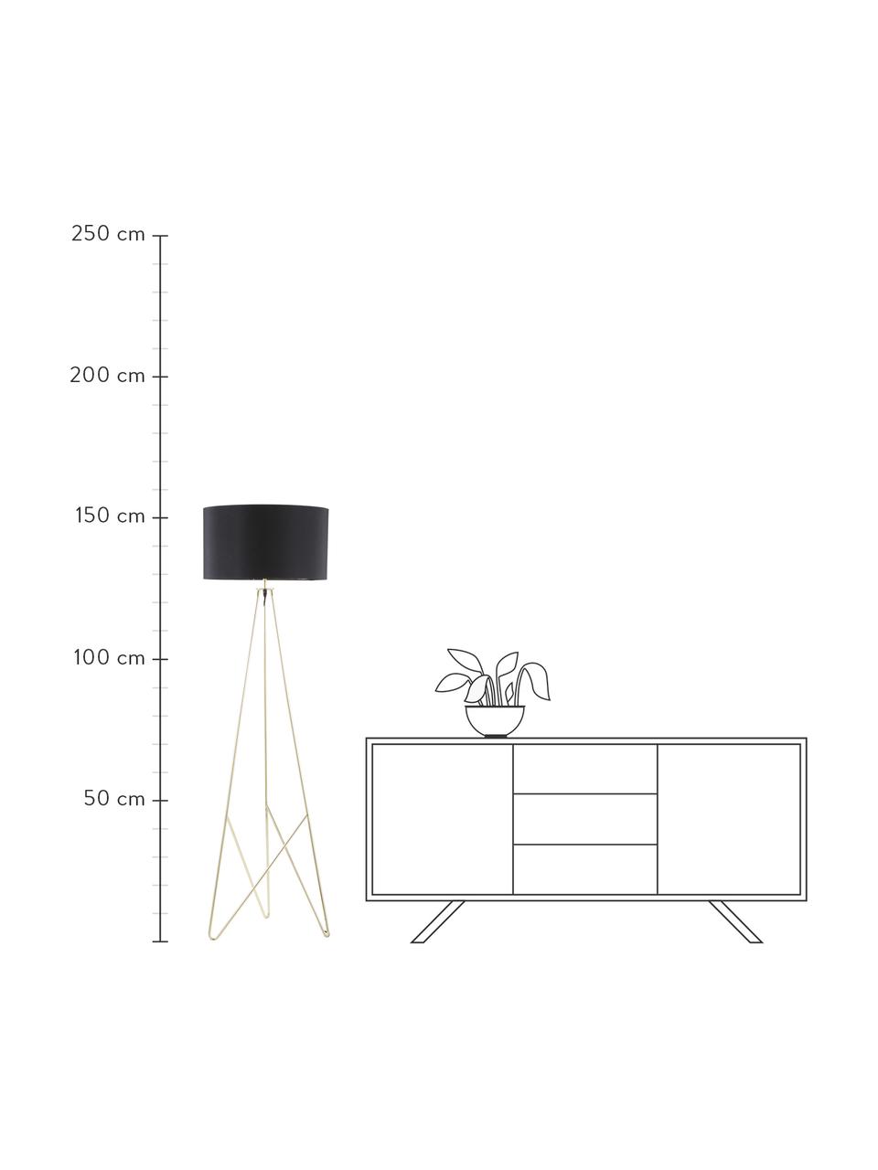 Vloerlamp Jessica in zwart-goudkleur, Lampenkap: textiel, Lampvoet: verkoperd metaal, Zwart, koperkleurig, Ø 45 x H 155 cm