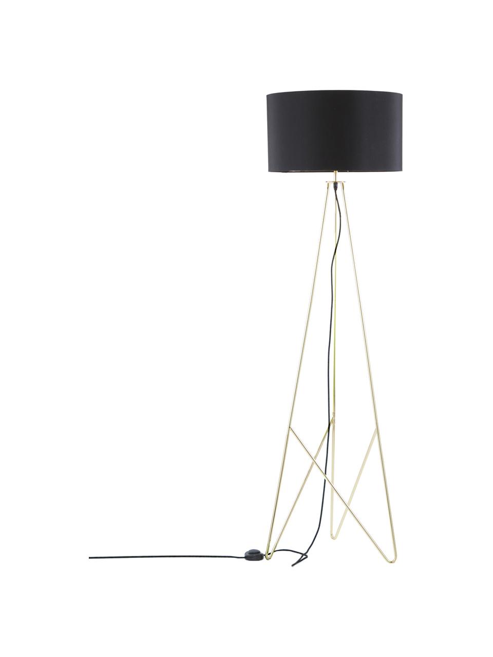 Lampada da terra color nero-oro Jessica, Paralume: tessuto, Struttura: metallo ramato, Nero, rame, Ø 45 x Alt. 155 cm