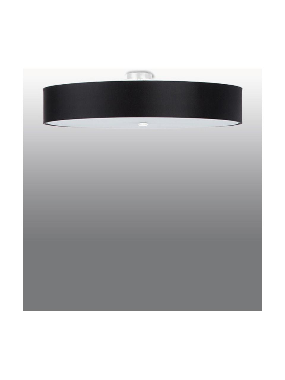 Grote plafondlamp Herra, handgemaakt, Lampenkap: stof, Diffuser: glas, Zwart, wit, Ø 80 x H 20 cm