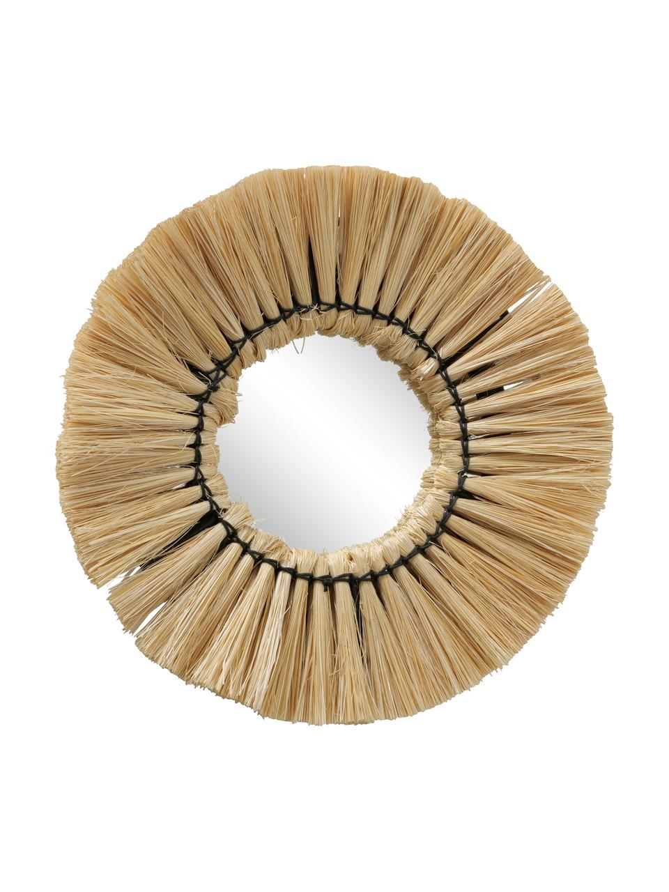 Ronde, handgeknoopte wandspiegelset Mamesa, 2-delig, Metaal, spiegelglas, Zwart, beige, Ø 25 cm