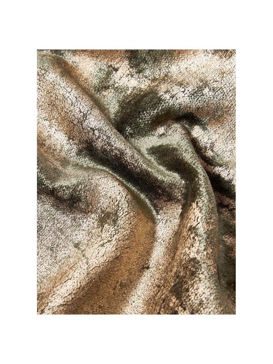 Sametový povlak na polštář s třpytivým vintage vzorem Shiny, 100 % polyesterový samet, Tmavě zelená, zlatá, Š 40 cm, D 40 cm