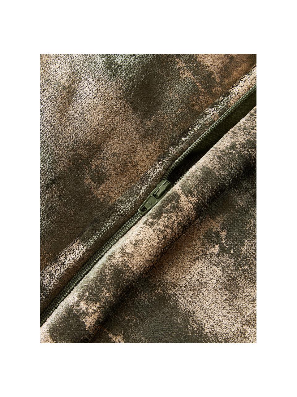 Sametový povlak na polštář s třpytivým vintage vzorem Shiny, 100 % polyesterový samet, Tmavě zelená, zlatá, Š 40 cm, D 40 cm