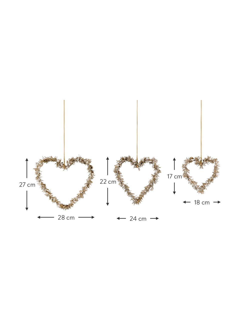 Decoratieve hanger Lovely, 3-delig, Polystyreen, kunststof, metaal, hout, Goudkleurig, Set met verschillende formaten