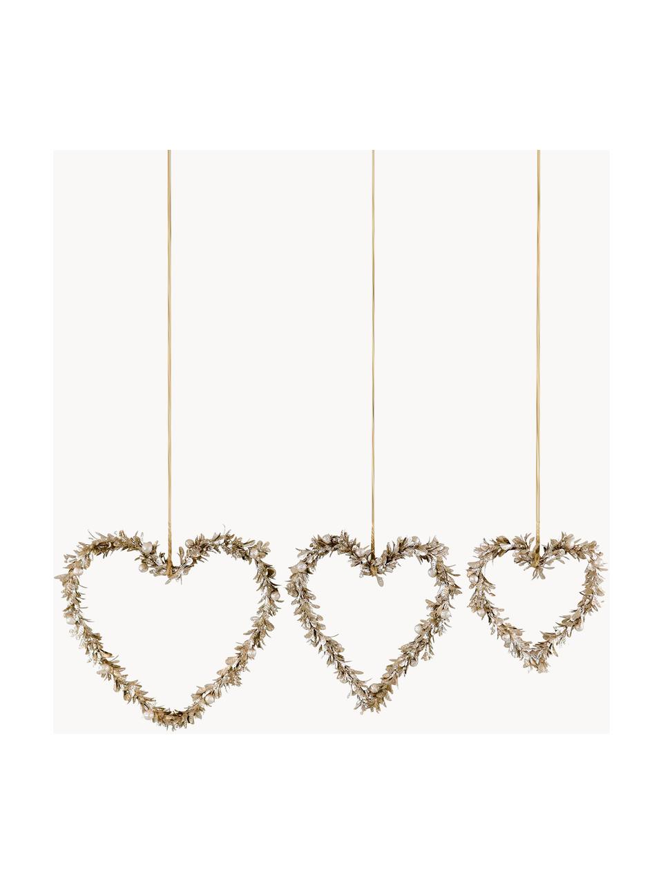 Decoratieve hanger Lovely, 3-delig, Polystyreen, kunststof, metaal, hout, Goudkleurig, Set met verschillende formaten