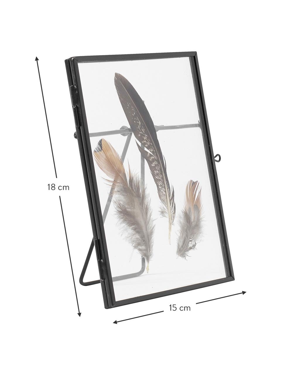 Bilderrahmen Pioro mit Federn, Rahmen: Metall, beschichtet, Front: Glas, Schwarz, Transparent, 13 x 18 cm